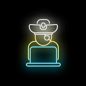 Computer pirate icon with neon glowing effect Stock Illustration
