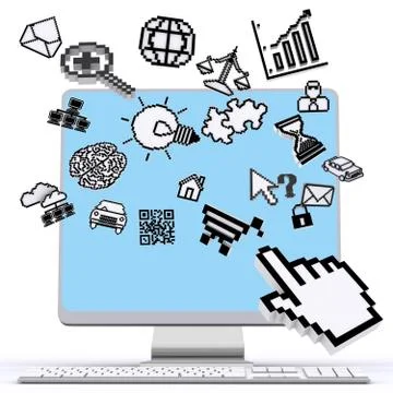 Computer with pixel icons Stock Illustration