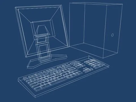 Computer plans blueprint Stock Illustration