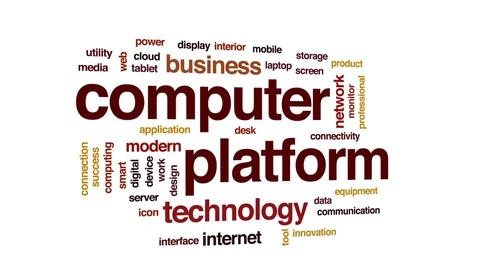 Computer platform animated word cloud, text design animation. Stock Footage 81313339