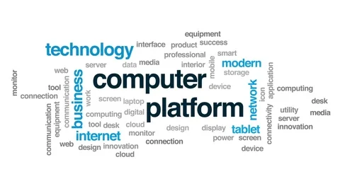 Computer platform animated word cloud, text design animation. Stock Footage 81536732