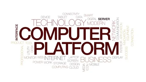 Computer platform animated word cloud, text design animation. Kinetic Stock Footage 81619584