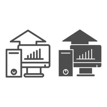 Computer platform testing line and solid icon. Test hardware components and up Stock Illustration