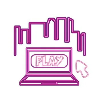 Computer play arrow neon video game Illustrazione stock