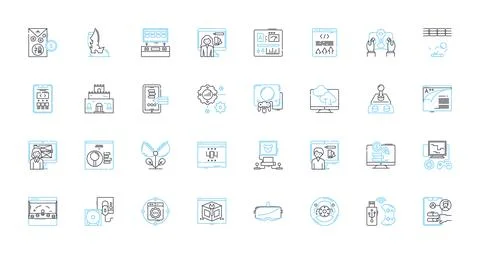Computer play linear icons set. Gaming, Streaming, Simulations, Programming 스톡 일러스트