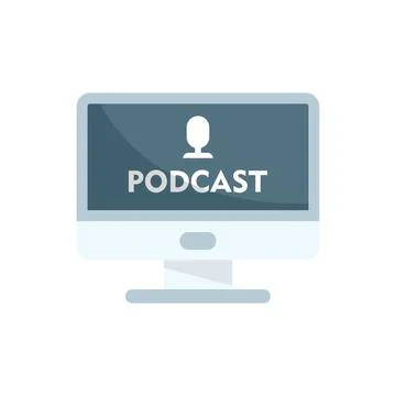 Computer podcast icon, flat style Illustrazione stock