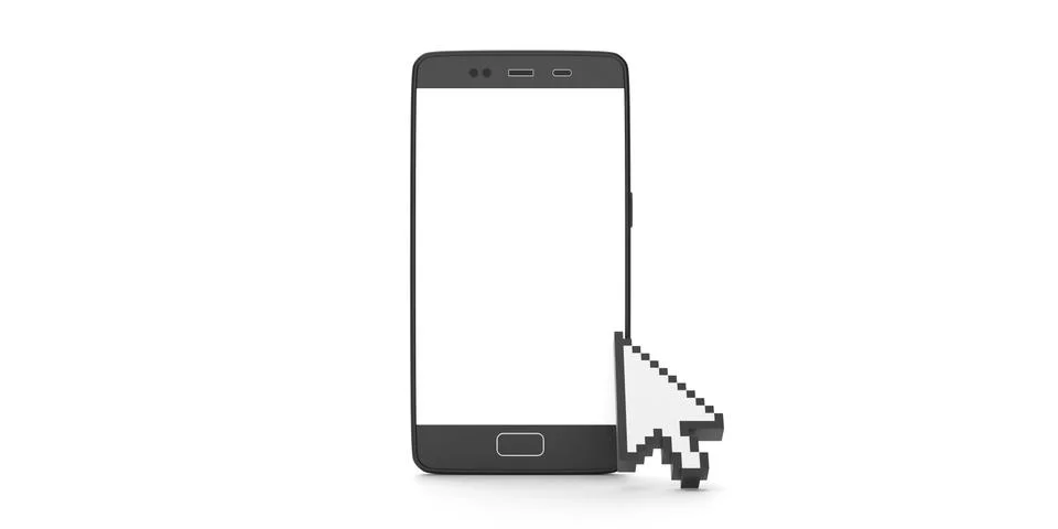 Computer pointer cursor on a mobile phone screen, isolated against white back Stock Illustration