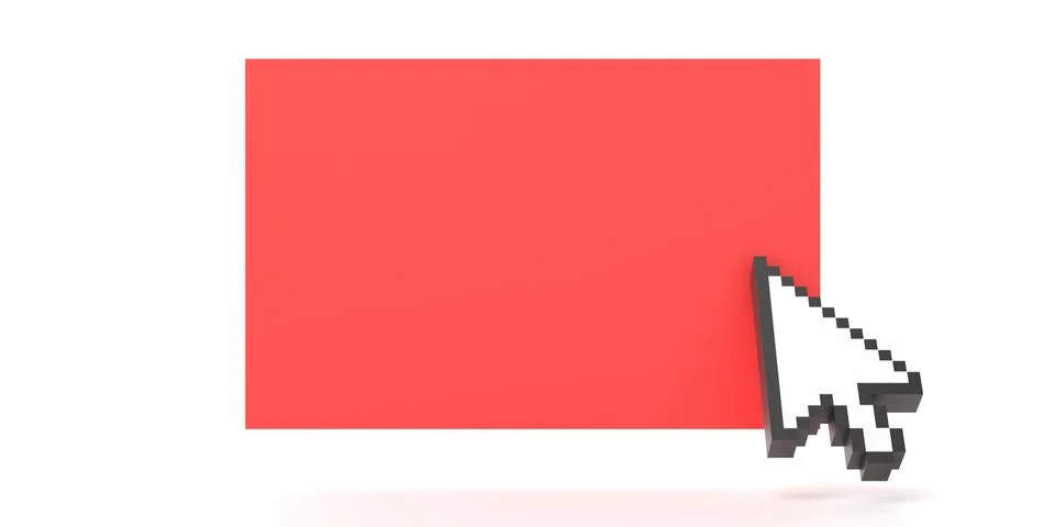 Computer pointer cursor on a red color blank paper card, white background. Pi イラスト素材