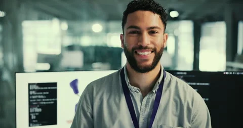Computer, portrait and of man in prosthetic design with confidence, innovation Stock Footage 283603943