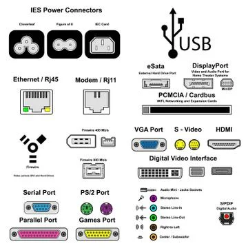 Computer ports, vector Stock Illustration