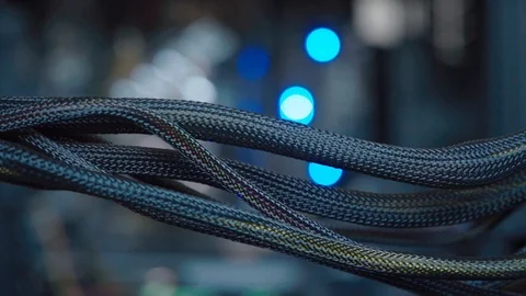 Computer Power Cables Pan Right Stock-Footage 88411959