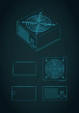 Computer power supply blueprints Stock Illustration
