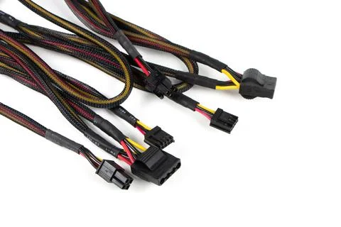 Computer power supply cables isolated on a white background 스톡 사진