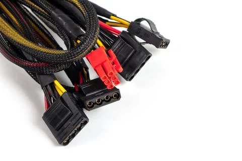 Computer power supply cables isolated on a white background Foto stock