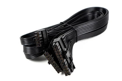 Computer power supply cables isolated on a white background Foto stock