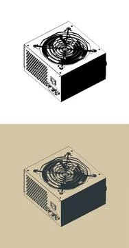 Computer power supply isometric illustrations Stock Illustration