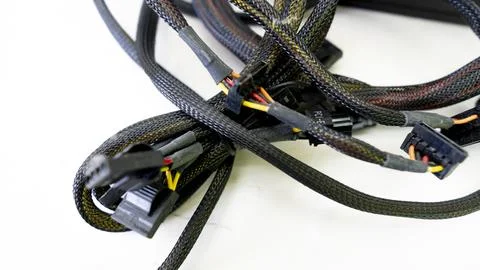 Computer power supply people with multiple electrical power outputs - Stock Photos