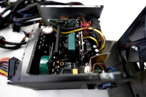 Computer power supply people with multiple electrical power outputs - Stock Photos