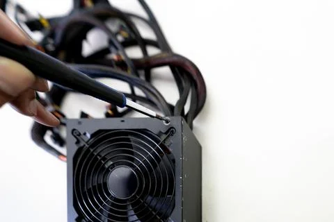 Computer power supply people with multiple electrical power outputs - Stock-Fotos