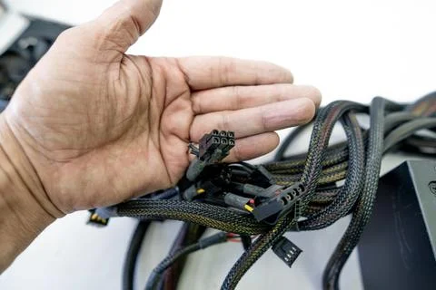 Computer power supply people with multiple electrical power outputs - Stock Photos