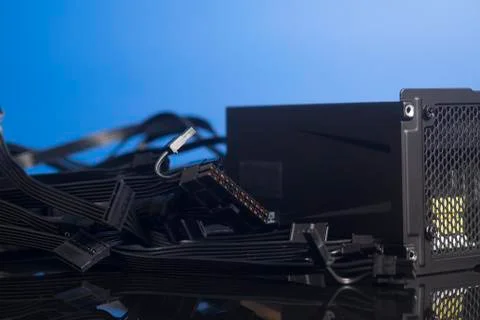 Computer Power Supply Unit with cable Stock Photos