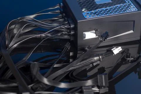 Computer Power Supply Unit with cable Stock Photos
