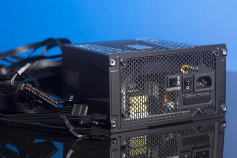 Computer Power Supply Unit with cable Stock Photos