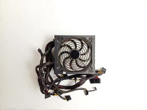 Computer Power Supply Unit With Cooling Fan and Sleeved Cables Fotos de archivo