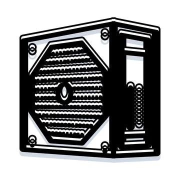 Computer power supply unit illustration in black and white Stock Illustration