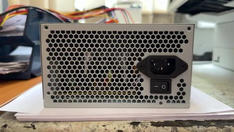Computer power supply unit with ventilation grille and switch  Stock Footage 342437997