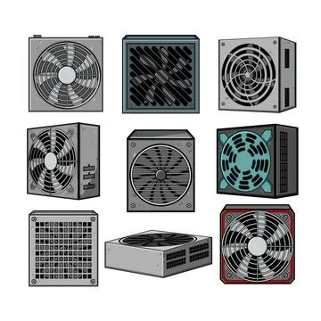 Computer power supply units collection illustration for electronics 库存插图