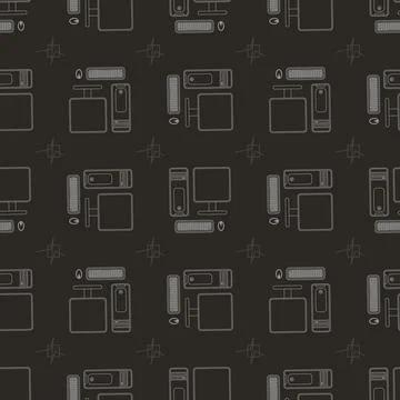 Computer print. desktop pc vector seamless pattern Stock Illustration