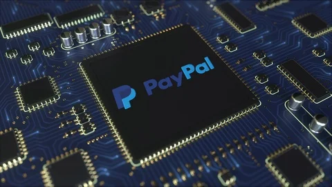 Computer printed circuit board or PCB with PayPal logo. Conceptual editorial 3D Stock Footage 93604505