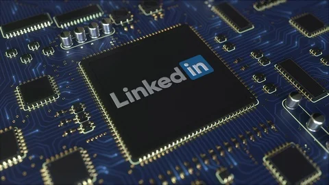 Computer printed circuit board or PCB with LinkedIn logo. Conceptual editorial Stock Footage 93604623