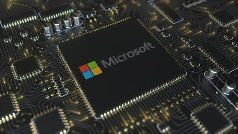 Computer printed circuit board or PCB with Microsoft Corporation logo Ilustración de archivo