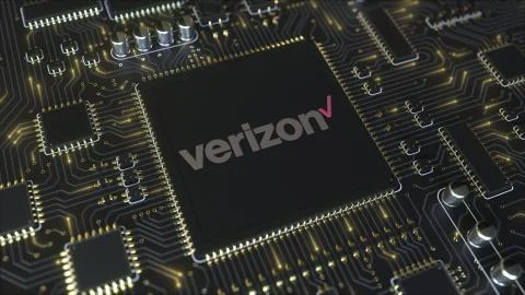 Computer printed circuit board or PCB with Verizon Communications Inc. logo Stock Illustration