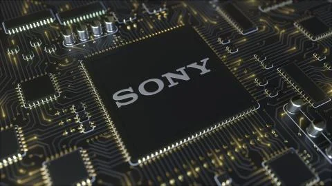 Computer printed circuit board or PCB with Sony Corporation logo. Conceptual Stock Illustration