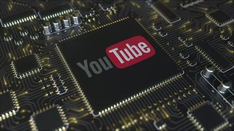Computer printed circuit board or PCB with YouTube, LLC logo. Conceptual Stock Illustration