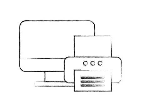 Computer printer device technology document office Stock Illustration
