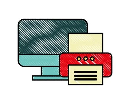 Computer printer device technology document office Stock Illustration