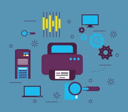 Computer printer hardware device isolated icon Stock Illustration