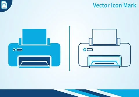 Computer printer hardware icons for office documentation. Stock Illustration
