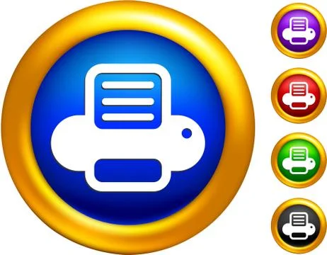 Computer printer icon on  buttons with golden Stock Illustration