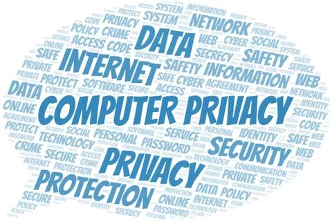 Computer Privacy vector word cloud, made with text only. Stock Illustration