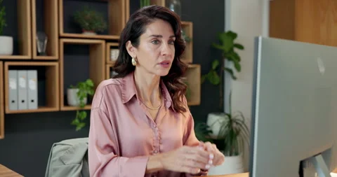 Computer, problem solving and business woman in office, typing email or review Stock Footage 341723372