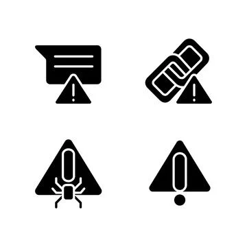 Computer problems black glyph icons set on white space Stock Illustration
