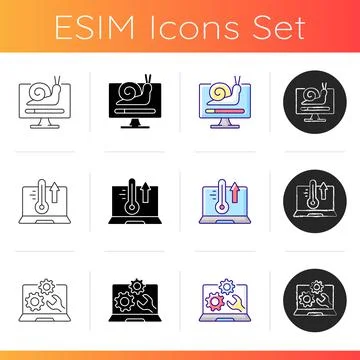 Computer problems icons set Stock Illustration