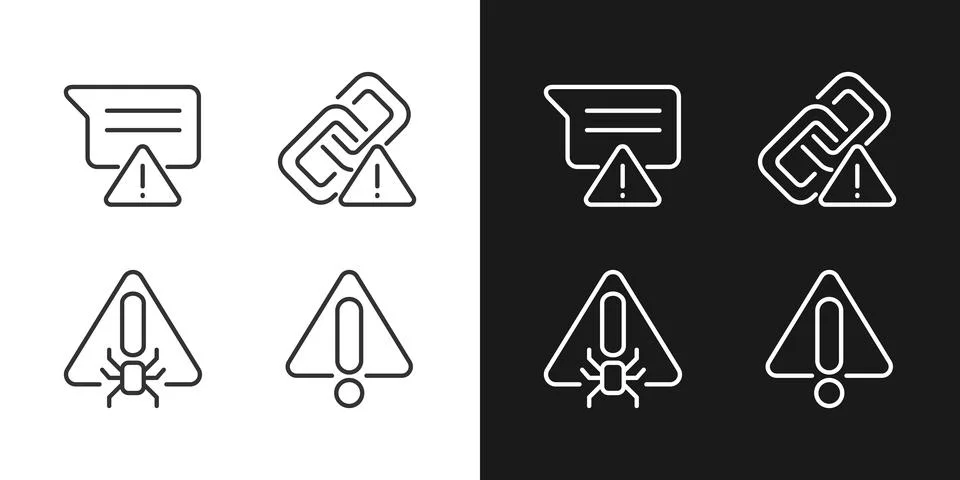 Computer problems pixel perfect linear icons set for dark, light mode Stock Illustration