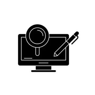 Computer processes black icon, vector sign on isolated background. Computer Illustrazione stock