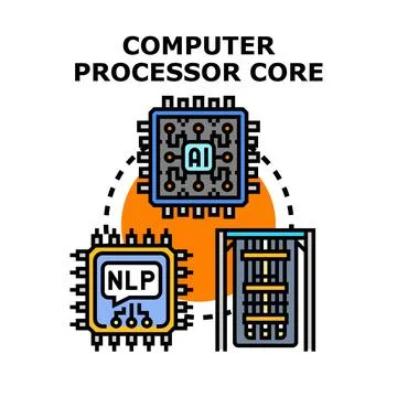 Computer processing core linking ai and nlp technologies Illustrazione stock